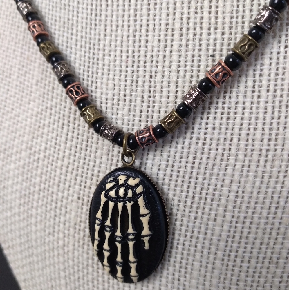 Skeleton Hand Beaded Necklace - image 1